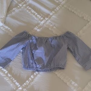 Pinstripe Off The Shoulder Crop Top